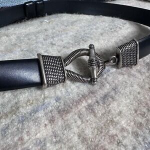 VTG 80s CIPRIANI Full Grain Leather Belt Black Silver Buckle 1980s sz ML